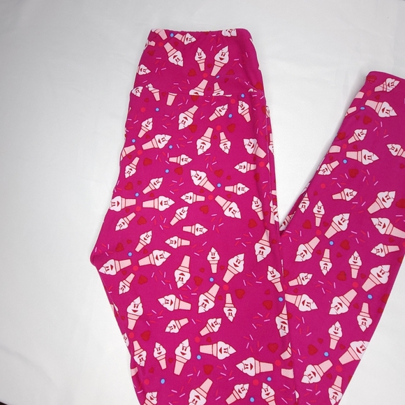 LuLaRoe Leggings Women's One Size 2-10 Ice Cream Theme Pink - Picture 3 of 6